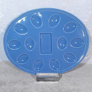 Deviled Egg Platter 13"x 10.5" Tender Heart Treasures, Ceramic Easter Plate blue